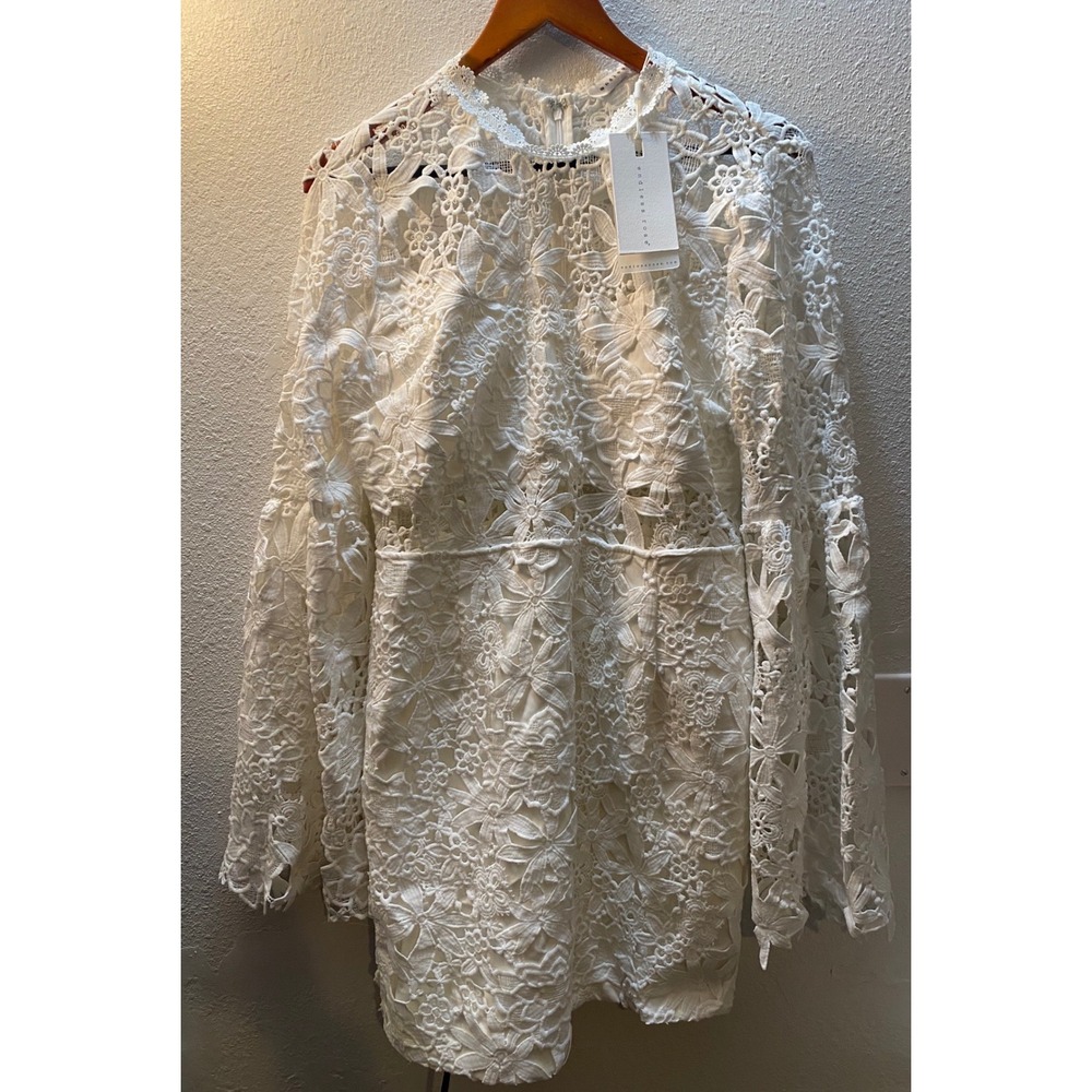 Endless Rose Lace Mini Dress Women Size M White NEW Floral Bell Sleeve Mock Neck